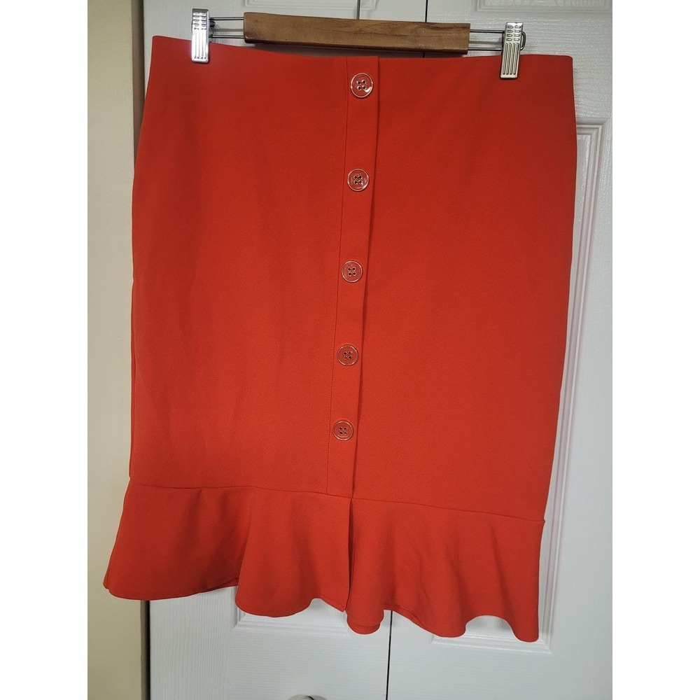 NYCC New York Clothing Co Chic Orange Ruffle Buttons Mermaid Hem Skirt Size L